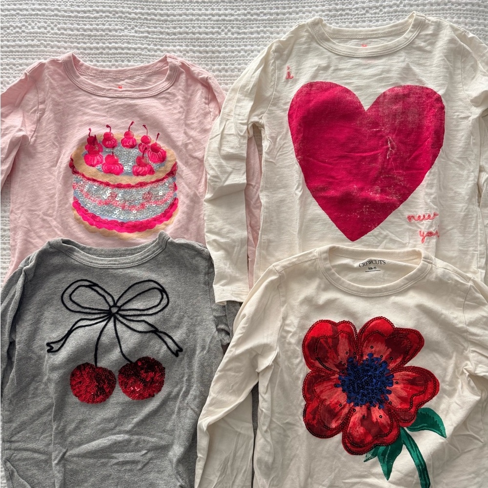 Crewcuts Kids Long Sleeve Tees - Pink, Gray, White